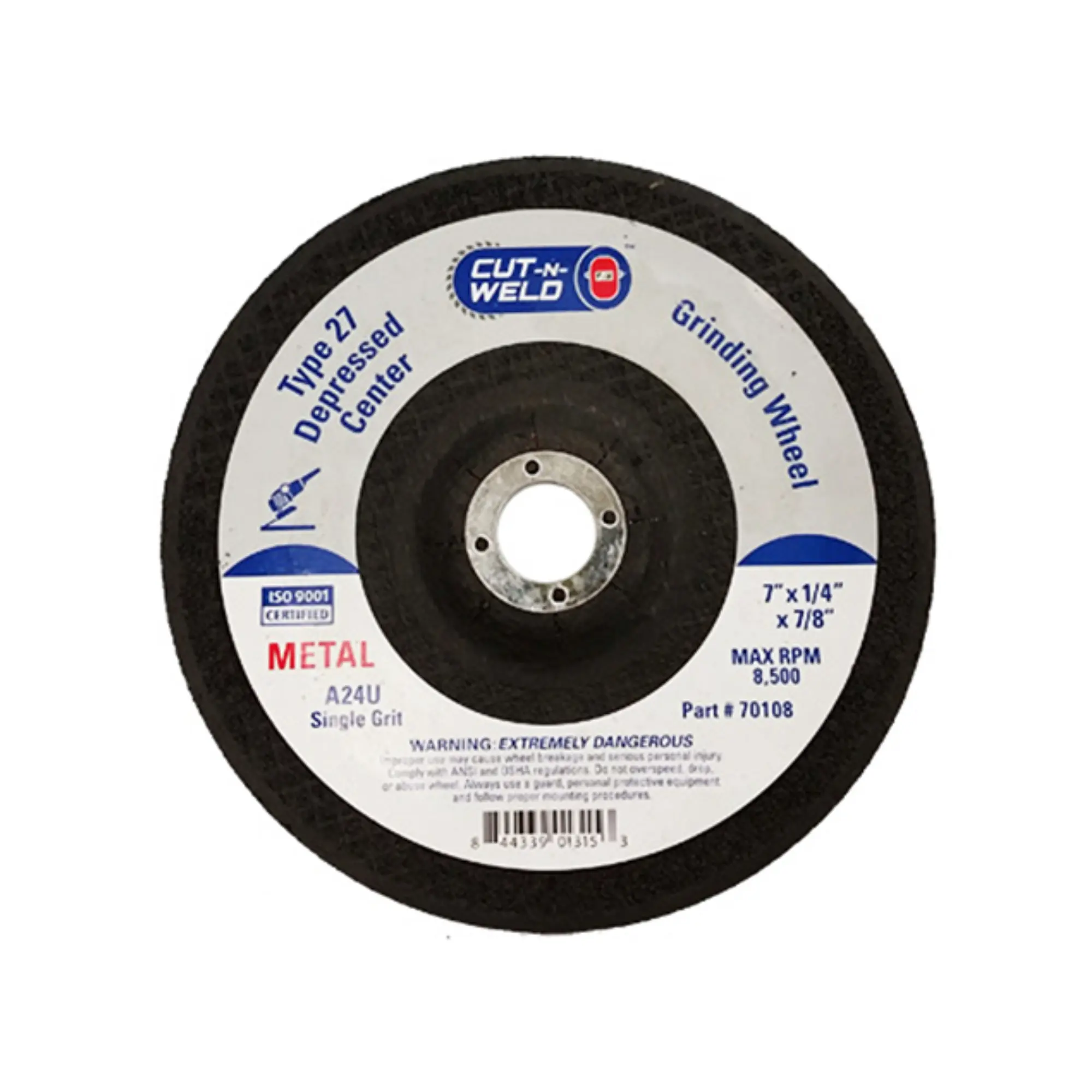 CNW-T27 Grind Wheel, Single Grit 7" x 1/4" x 7/8"