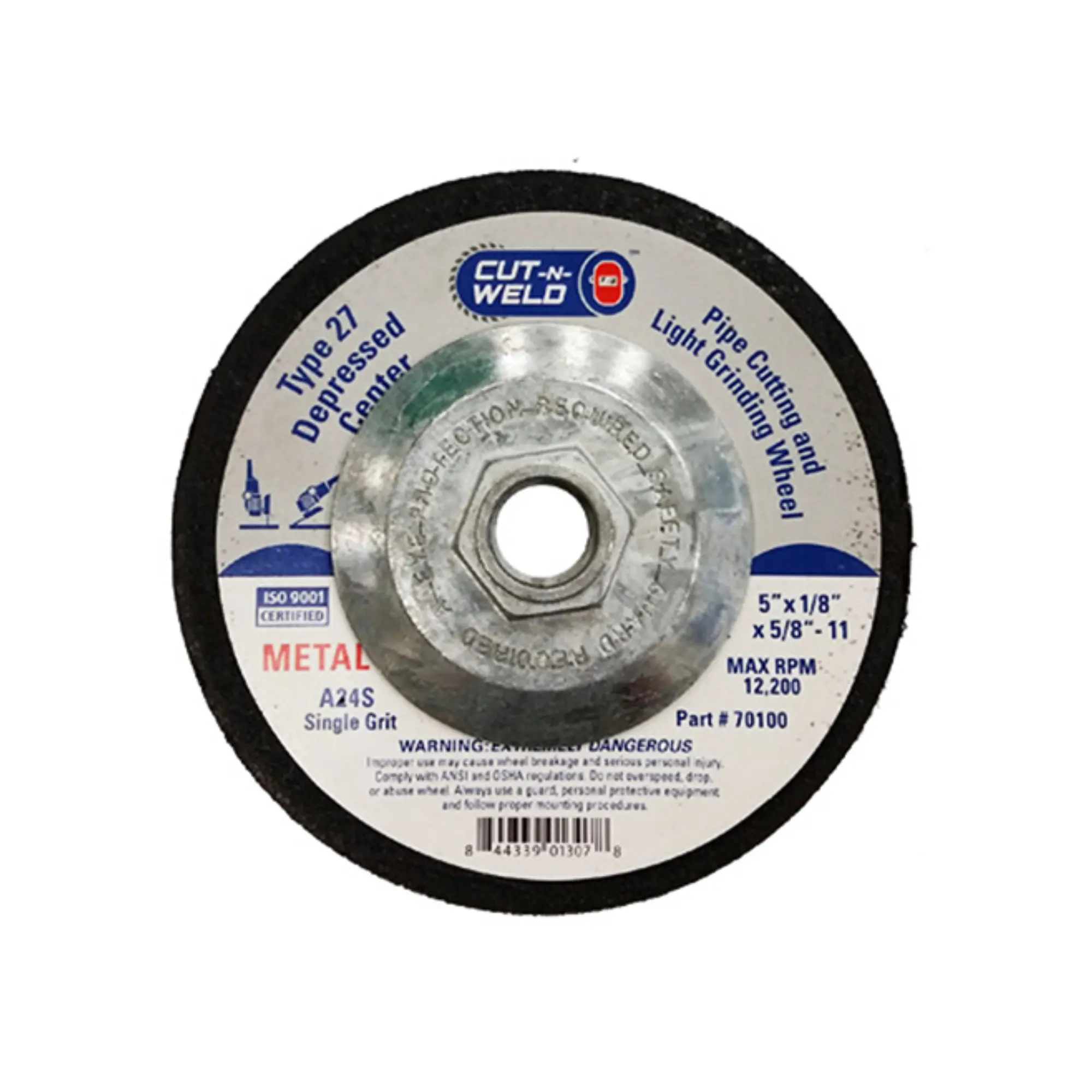 CNW-T27 Pipe Cut/Grind Wheel Single Grit 5" x 1/8" x 5/8"-11, With Hub