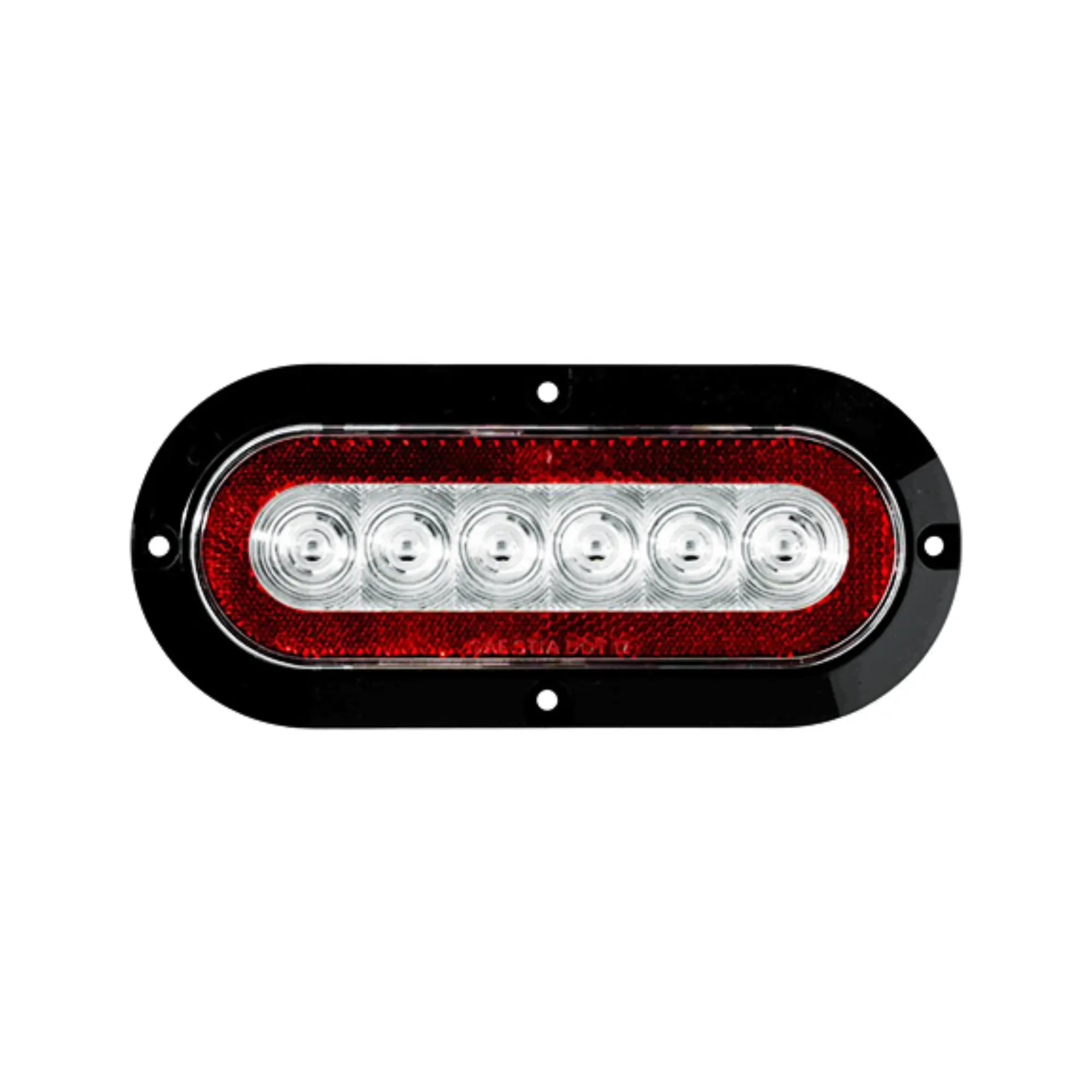 LED 6” Oval, Stop/Turn/Tail Light, Surface Mount LED, Reflex Reflector STT, Red Lens, 6 LEDs, Black Bezel