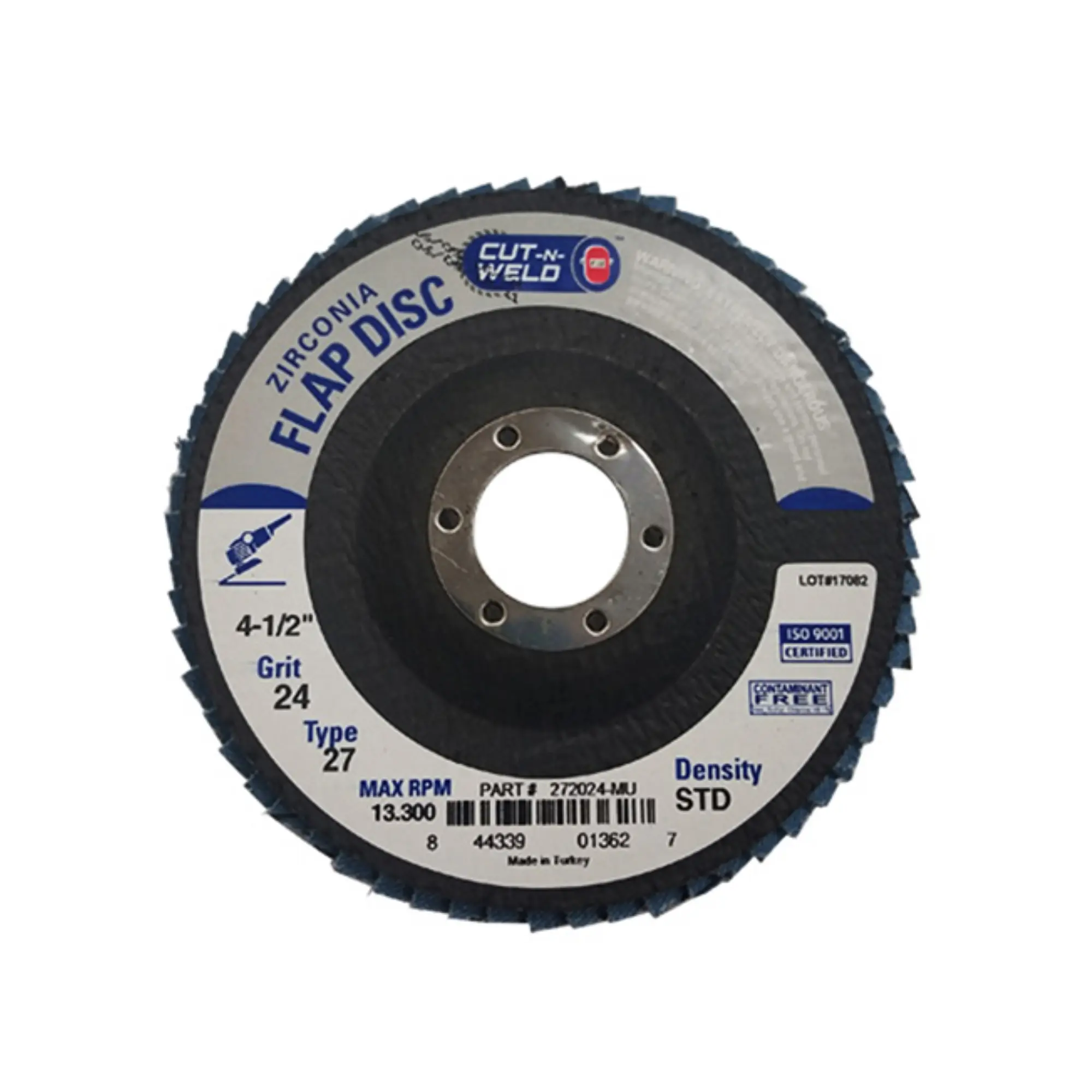 T27 Zirconia Flap Discs 4.5", Standard Density, Grit 24