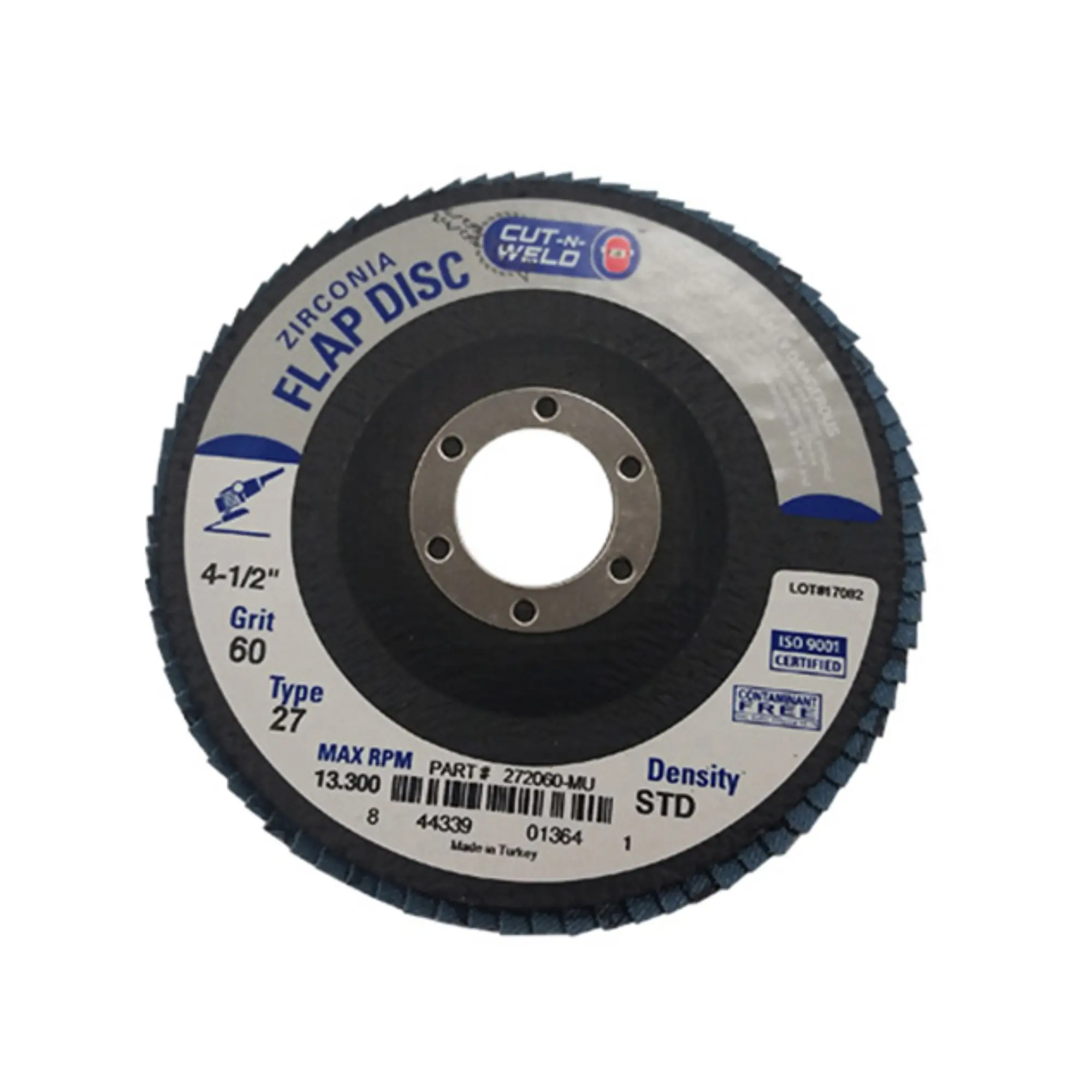 T27 Zirconia Flap Discs 4.5", Standard Density, Grit 60