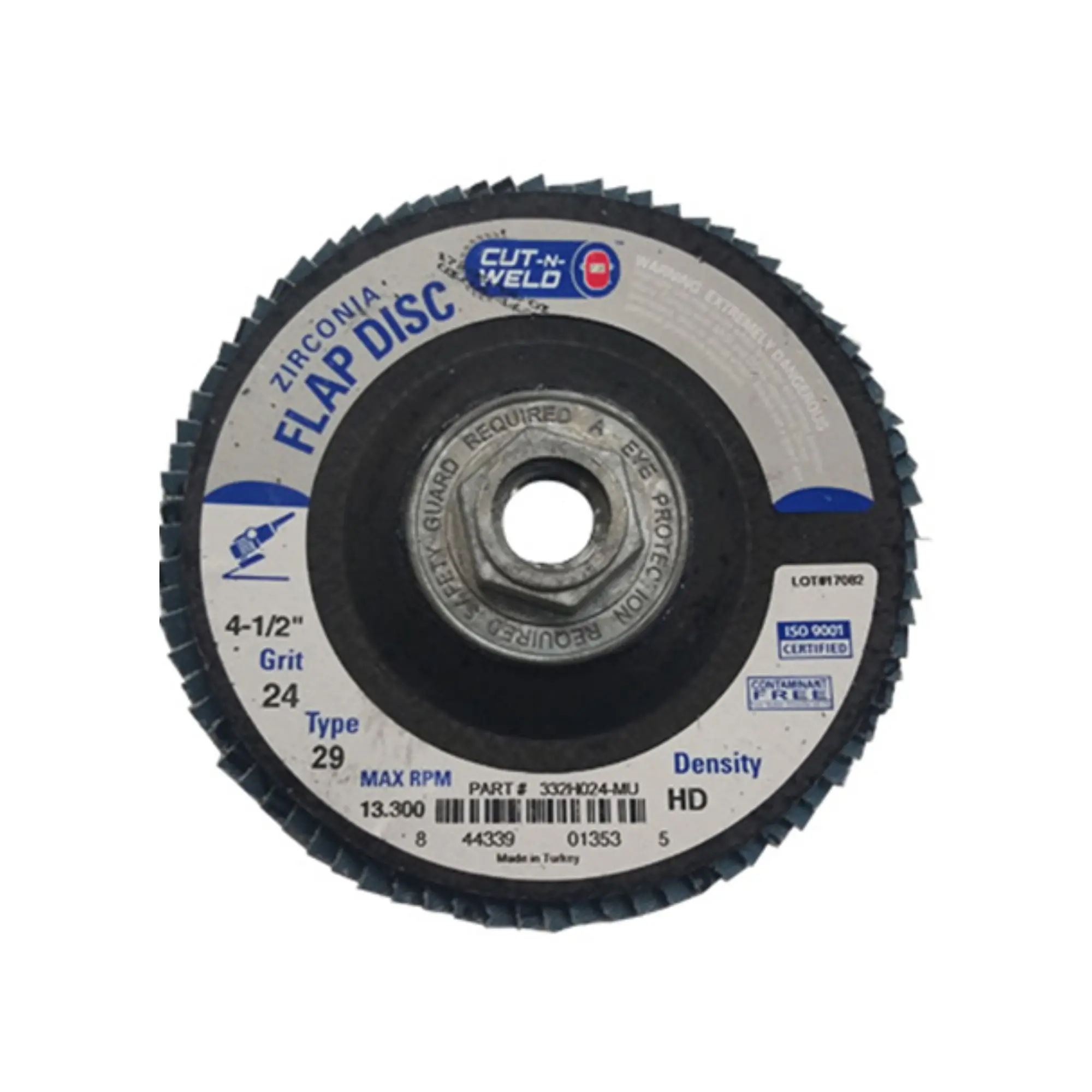 T29 Zirconia Flap Discs 4.5", High Density, Grit 24, with Hub