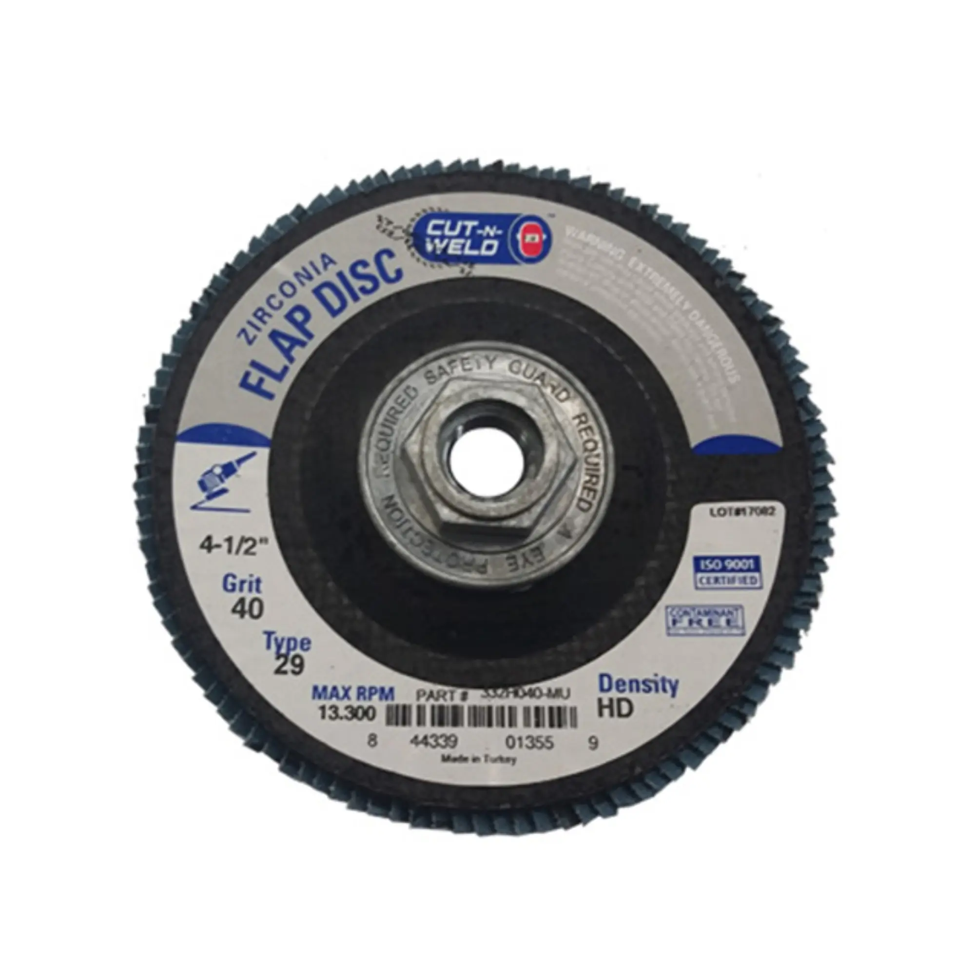 T29 Zirconia Flap Discs 4.5", High Density, Grit 40, with Hub