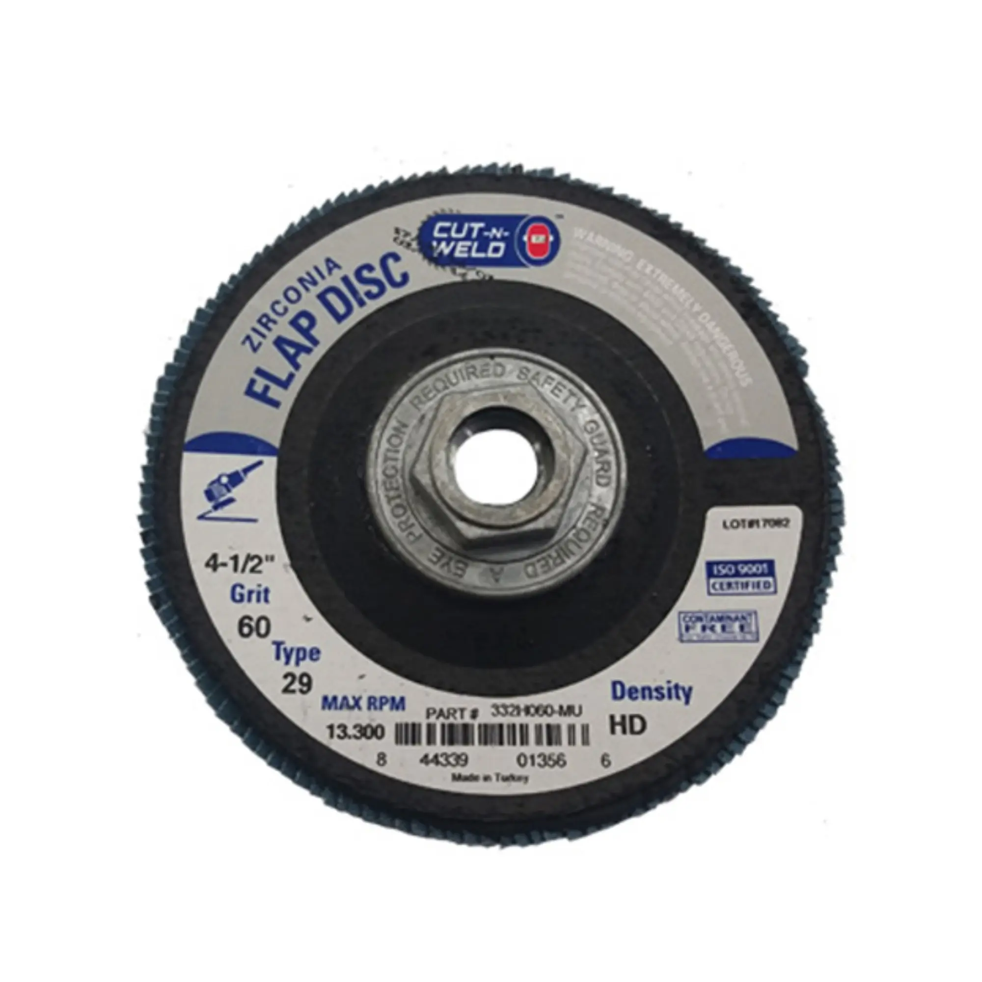 T29 Zirconia Flap Discs 4.5", High Density, Grit 60, with Hub