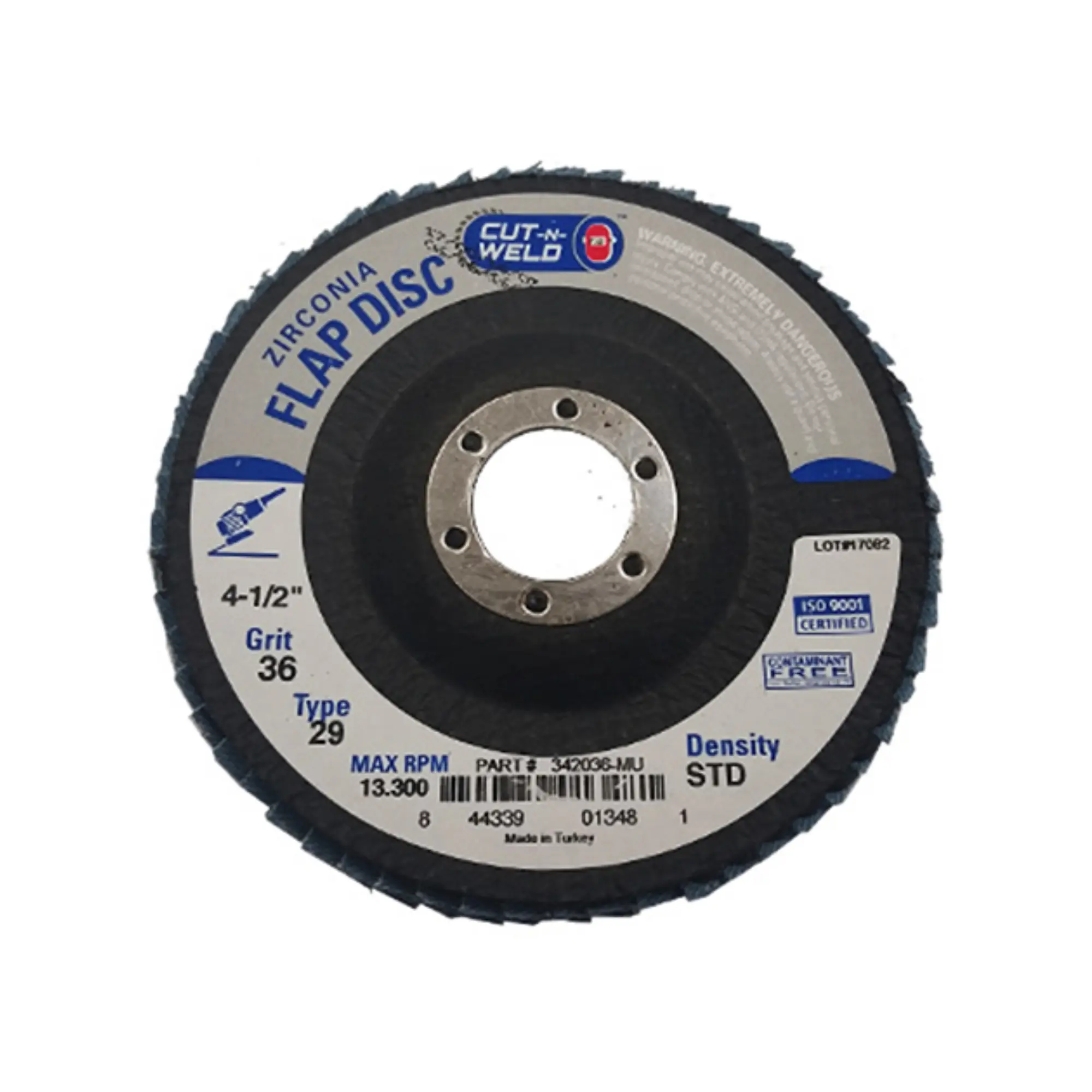 T29 Zirconia Flap Discs 4.5", Standard Density, Grit 36
