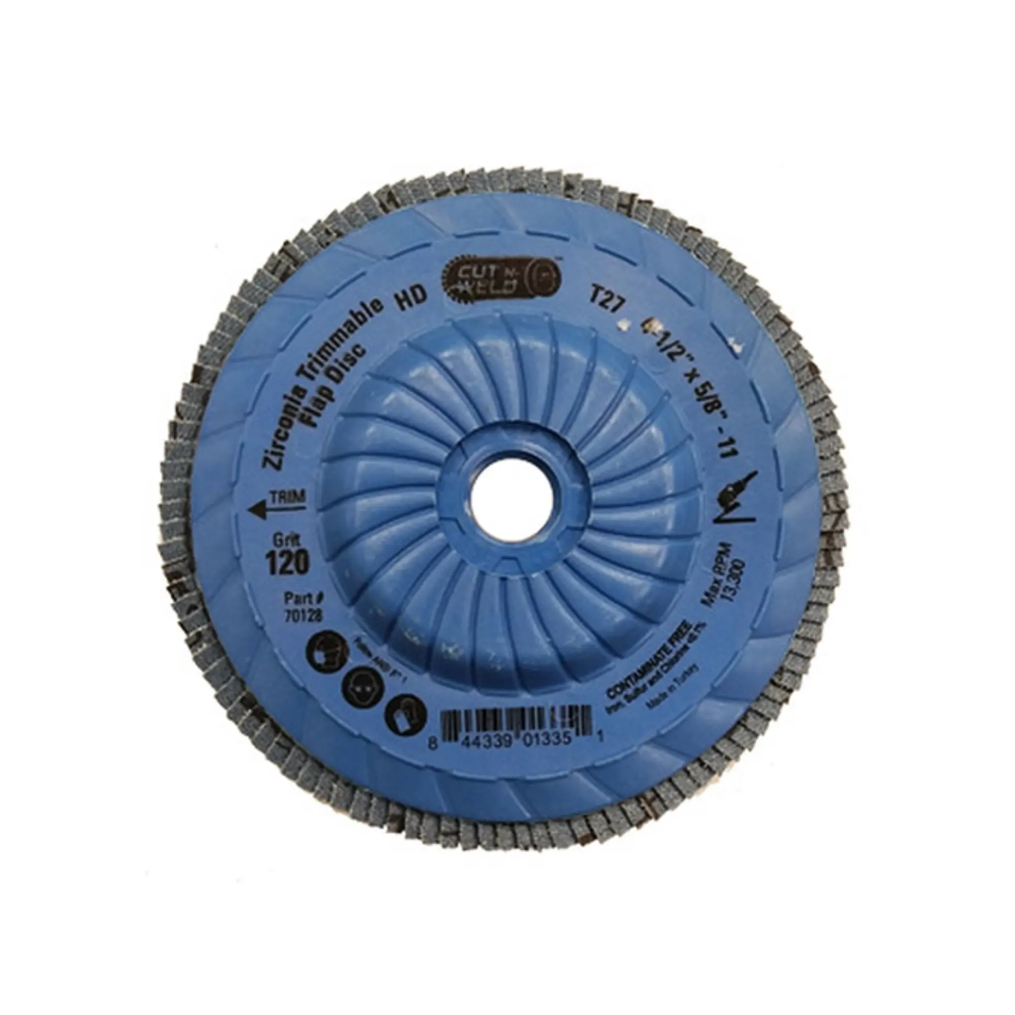 Trimmable Type 27 Zirconia Flap Discs 4.5", Grit 120, High Density