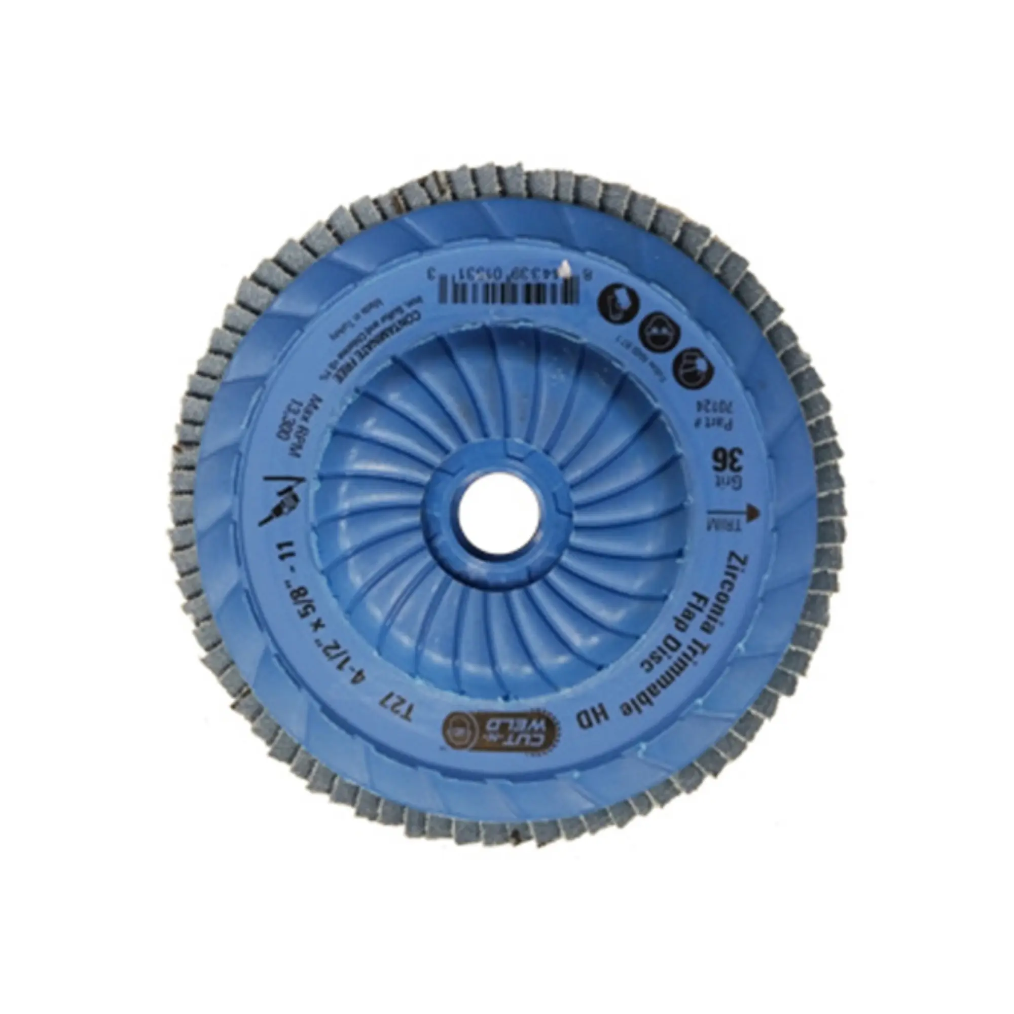 Trimmable Type 27 Zirconia Flap Discs 4.5", Grit 36, High Density