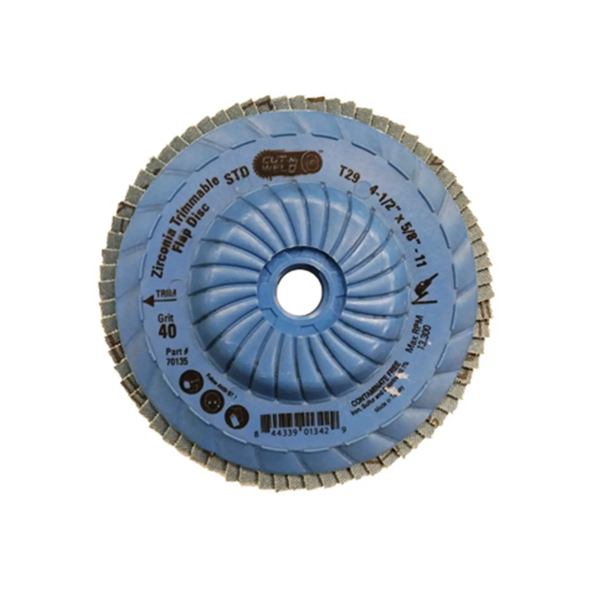 Trimmable Type 29 Zirconia Flap Discs 4.5", Grit 40, Standard Density