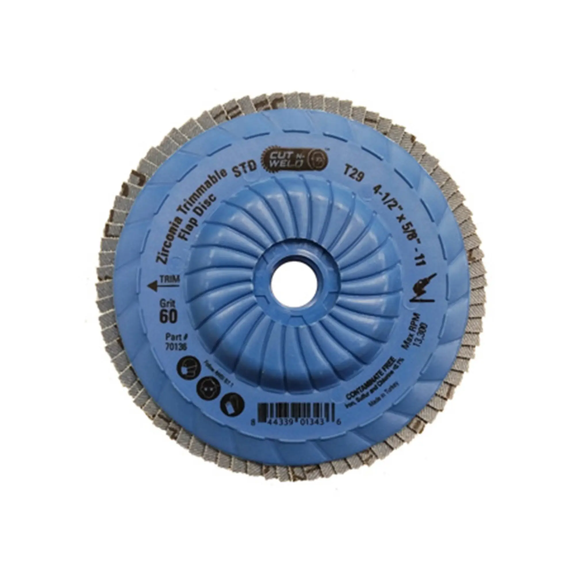 Trimmable Type 29 Zirconia Flap Discs 4.5", Grit 60, Standard Density