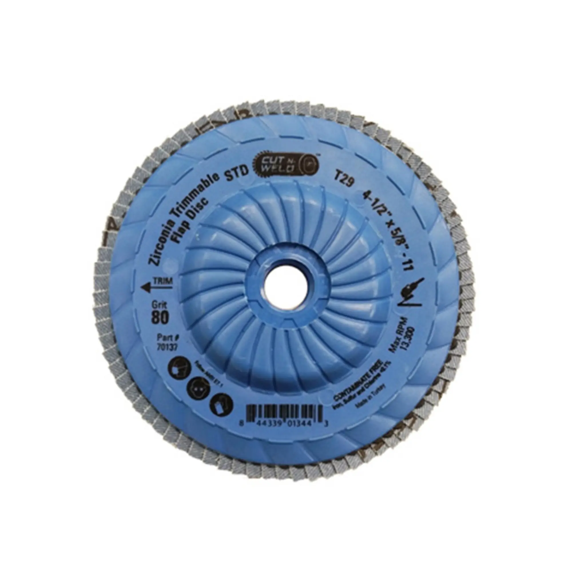Trimmable Type 29 Zirconia Flap Discs 4.5", Grit 80, Standard Density