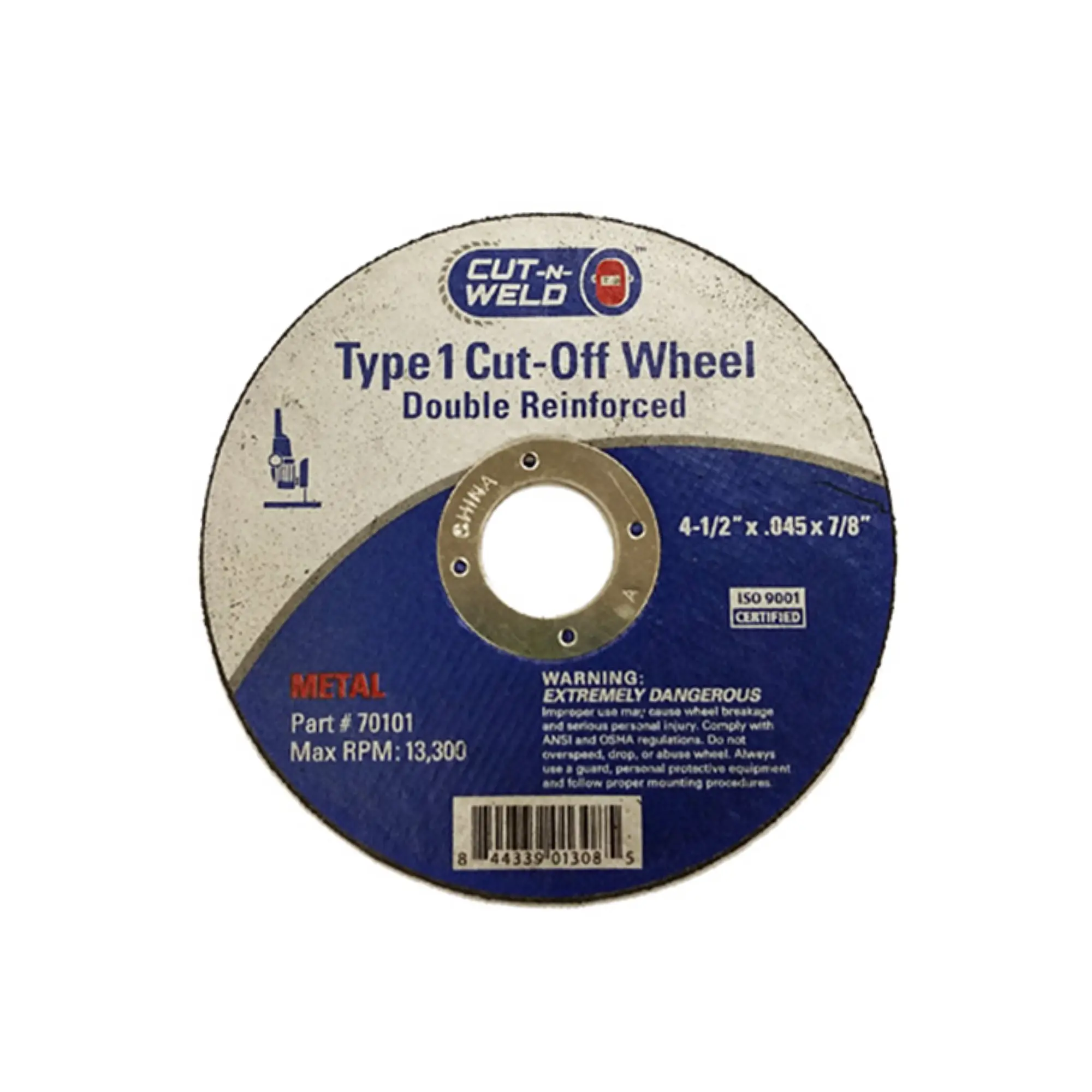 Type 1 Cut-off Wheels, Double Reinforced 4.5" x 0.45" x 7/8"