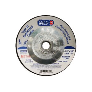 CNW-T27 Pipe Cut/Grind Wheel Single Grit 4.5" x 1/8" x 5/8"-11, With Hub