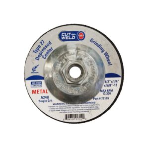 CNW-T27 Grind Wheel, Single Grit 4.5" x 1/4" x 5/8"-11, With Hub