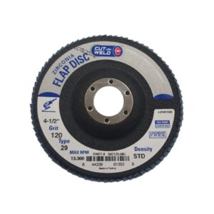 T29 Zirconia Flap Discs 4.5", Standard Density, Grit 120