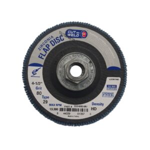 T29 Zirconia Flap Discs 4.5", High Density, Grit 80, with Hub