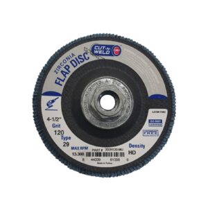 T29 Zirconia Flap Discs 4.5", High Density, Grit 120, with Hub