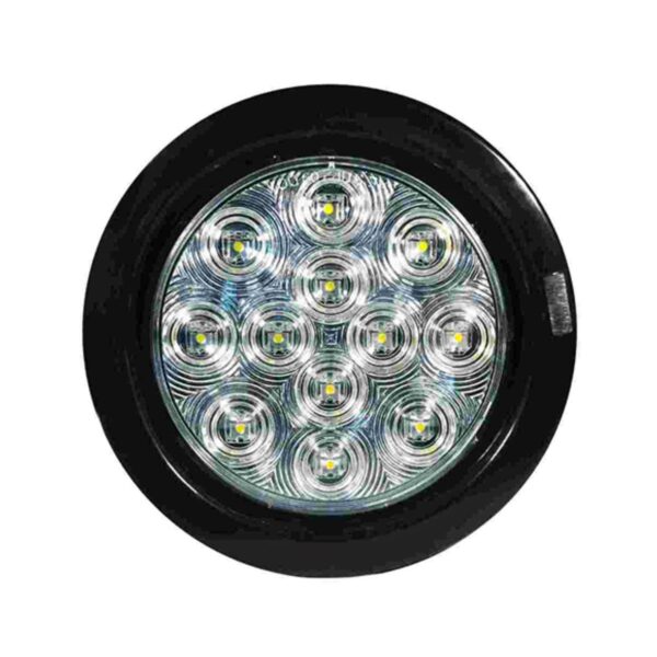 LED 4” Round Back-Up Light, Clear Lens, 12 White LEDs, Grommet & Plug