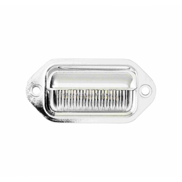 LED Mini License Plate Light, Clear Lens, 6 White LEDs, Chrome Plated ABS Housing