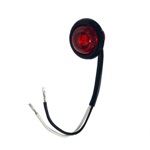 LED 3/4” Round Marker Light, Red Lens, 3 Red LEDs, 1/4” Ring Terminal on White Wire, 6” Pigtail