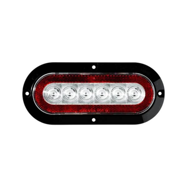 LED 6” Oval, Stop/Turn/Tail Light, Surface Mount LED, Reflex Reflector STT, Red Lens, 6 LEDs, Black Bezel