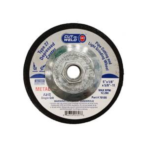 CNW-T27 Pipe Cut/Grind Wheel Single Grit 5" x 1/8" x 5/8"-11, With Hub