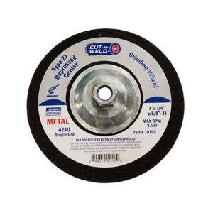 CNW-T27 Grind Wheel, Single Grit 7" x 1/4" x 5/8"-11, With Hub