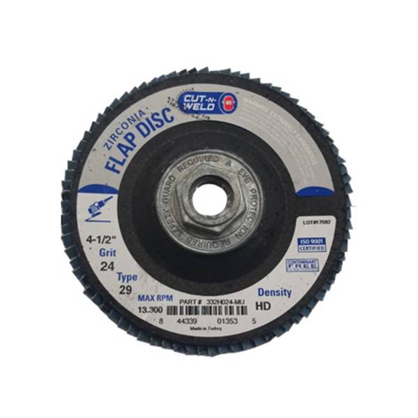 T29 Zirconia Flap Discs 4.5", High Density, Grit 24, with Hub