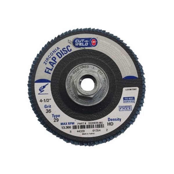 T29 Zirconia Flap Discs 4.5", High Density, Grit 36, with Hub