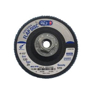 T29 Zirconia Flap Discs 4.5", Standard Density, Grit 120, with Hub