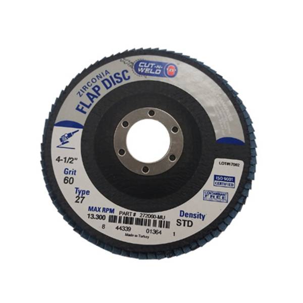 T27 Zirconia Flap Discs 4.5", Standard Density, Grit 60